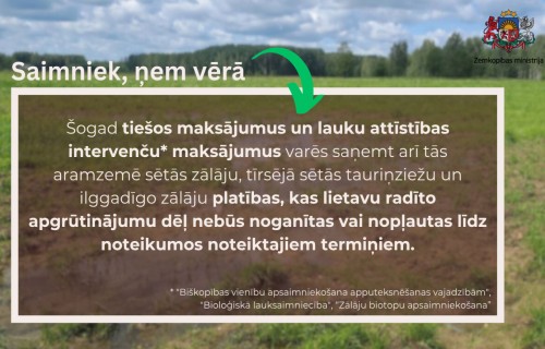 Nelabvēlīgo laikapstākļu dēļ Zemkopības ministrija lauksaimniekiem atvieglo zālāju noganīšanas un pļaušanas termiņu prasības