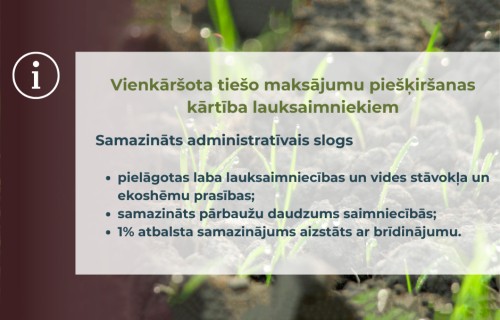 Vienkāršota tiešo maksājumu piešķiršanas kārtība lauksaimniekiem, samazinot administratīvo slogu